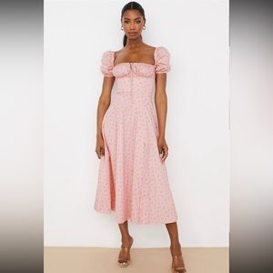 TALLULAH PINK FLORAL PUFF SLEEVE MIDI DRESS